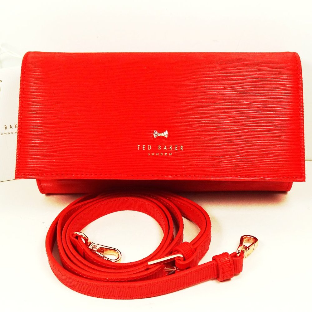 TED BAKER LONDON Shean Envelope Crossbody Bag Red Leather Small